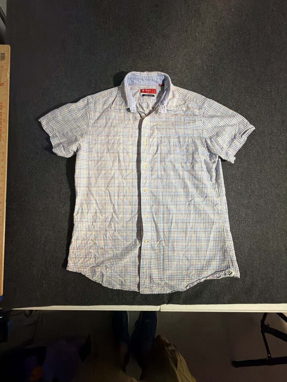 Cremieux Men's Slim Fit Short Sleeve Button Down Shirt in Blue Plaid Supima
